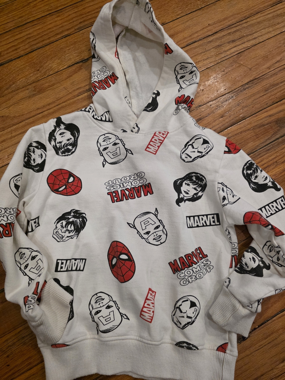 Marvel White Hoodie with Red & Black Comic Graphics